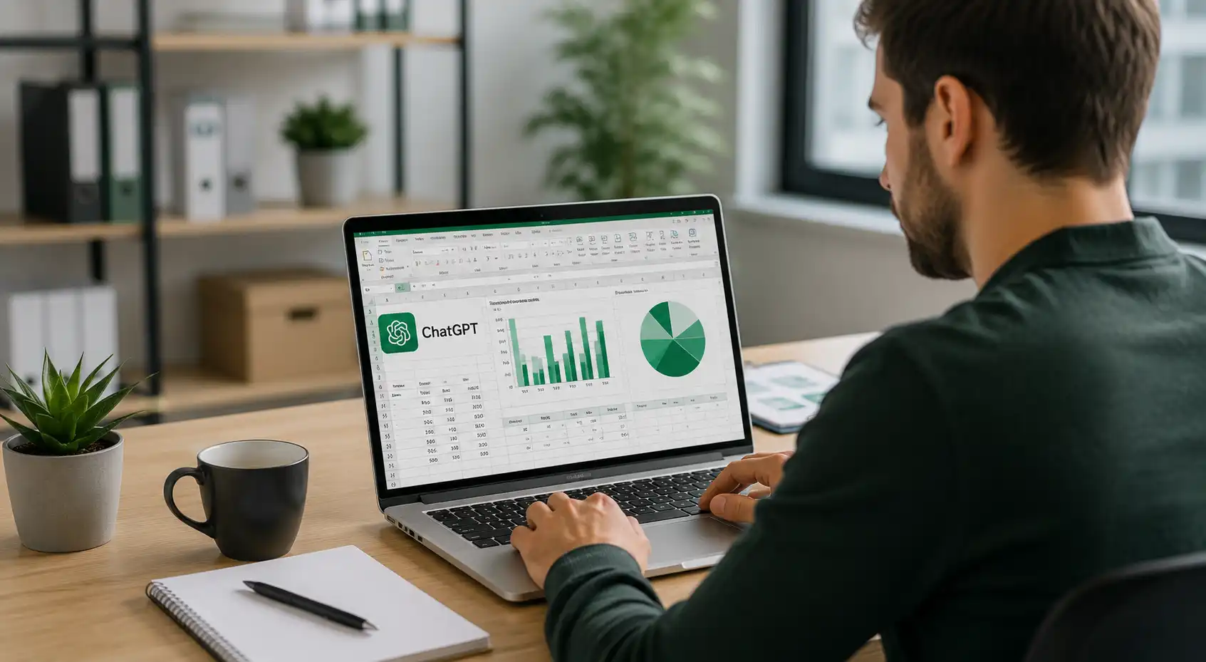 Profesional utilizando ChatGPT en Excel para analizar datos y crear gráficos